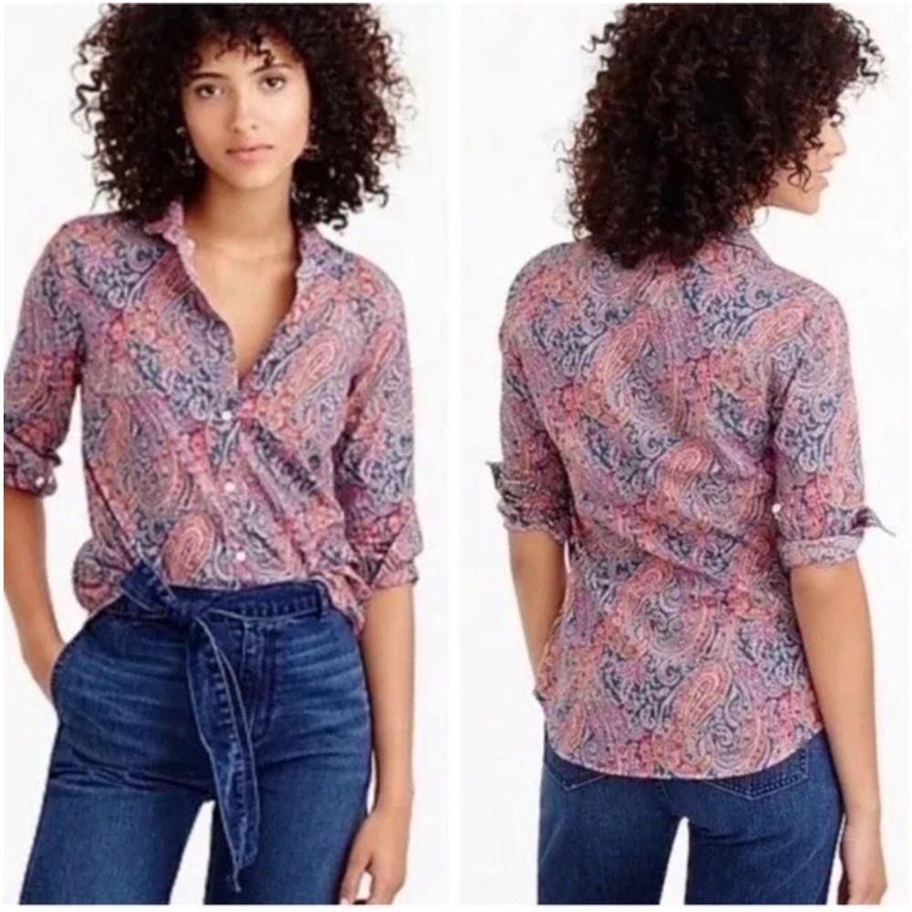 J Crew LIBERTY Felix & Isabella Blouse Top Art Fabrics Paisley Button Women Sz 2